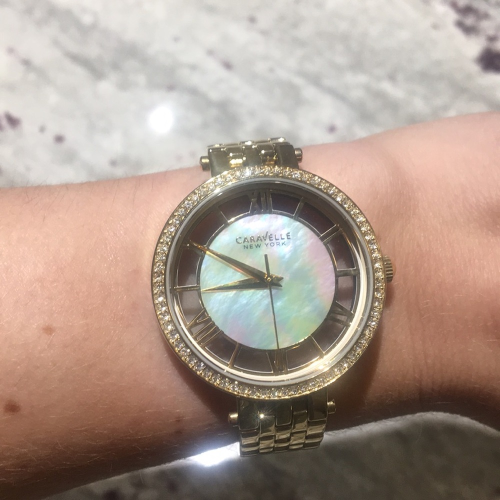 Caravelle gold color stainless steel ladies watch